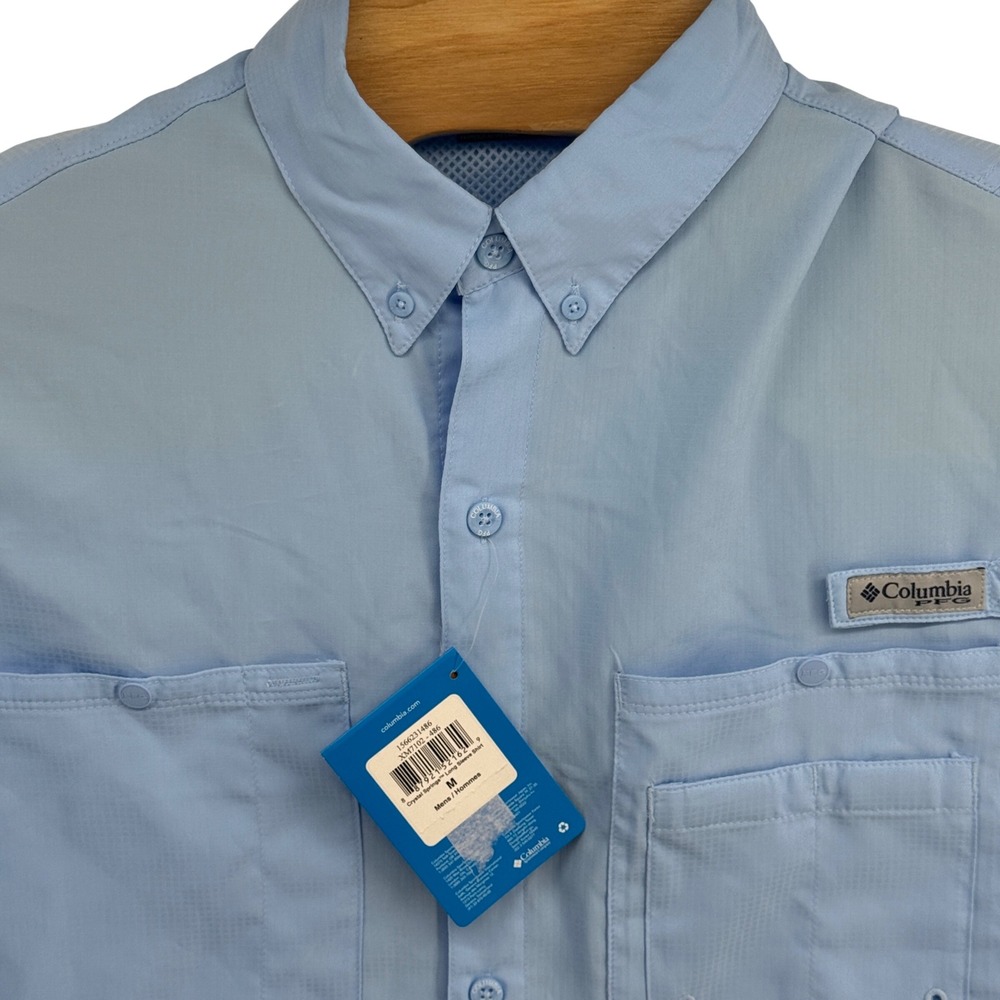 Columbia PFG Crystal Springs Mens M Light Blue Long Sleeve Fishing Shirt XM7102